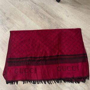 Gucci Burgundy and Black Logo Scarf